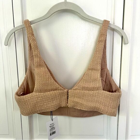NEW Showpo. Melbourne Twill Tailored V Neckline Crop Top Bra in Stone Size US 8 - Picture 2 of 10